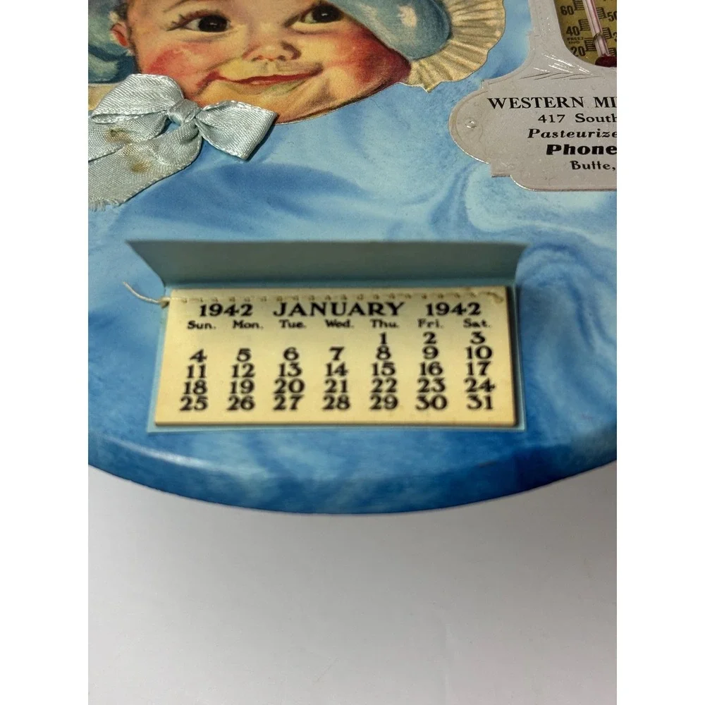 Vintage 1942 Baby Keepsake Calendar Thermometer Western Milk & Cream